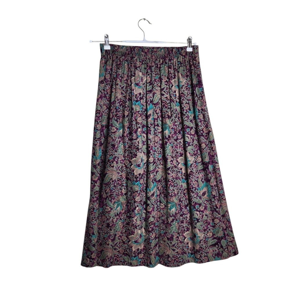 Southern Lady Vintage Floral Paisley Maxi Skirt Purple Teal Rayon Size 14 USA